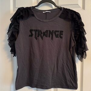 Zara Black Ruffle Sleeve Tee